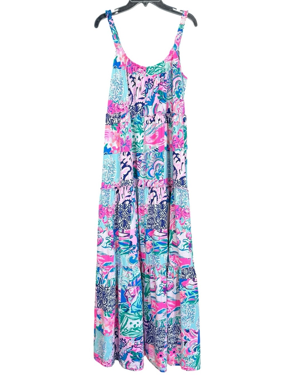 Lilly Pulitzer Loro Pink Patchwork Floral Tiered Cotton Maxi Dress Size M - Picture 4 of 15